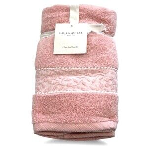 Laura Ashley Hand Towels Embossed Pink Leaf 100% Cotton 16x30" Set of 2